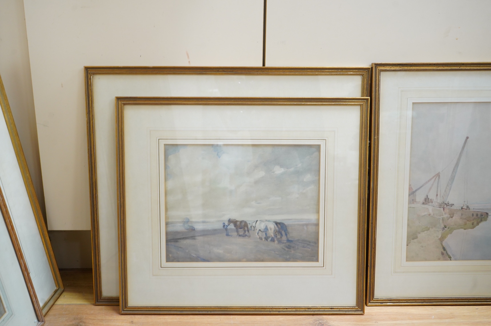 John Brown Harrison (1876-1958), Six Yorkshire views to include estuary scenes and a town scene with church, some signed, watercolours